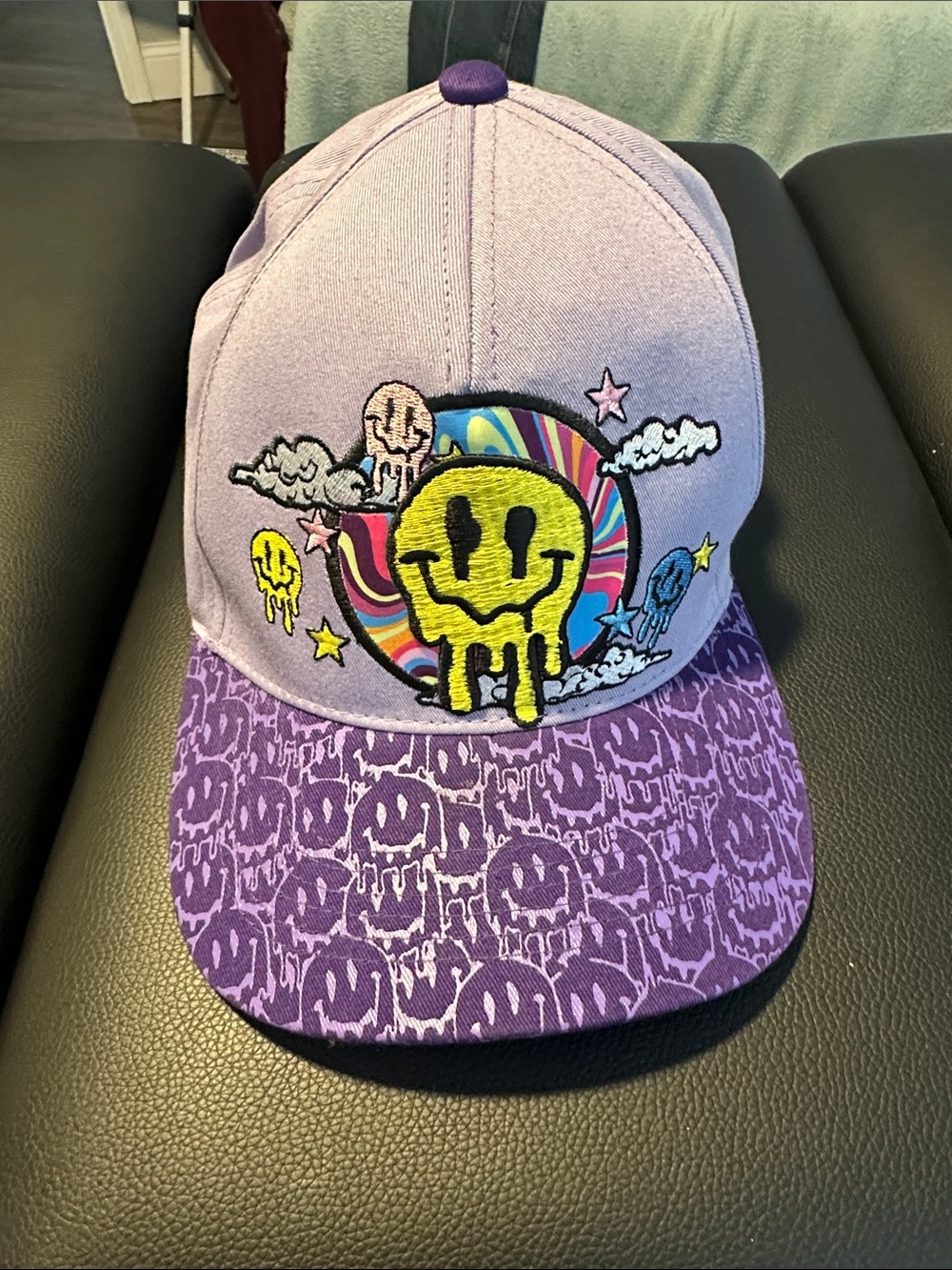 Lavender Purple Smiley Drip Snapback Hat